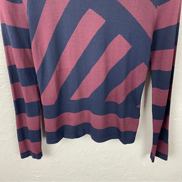 Kasper knits navy/maroon striped knit turtleneck fitted shirt size Small - Picture 3 of 8